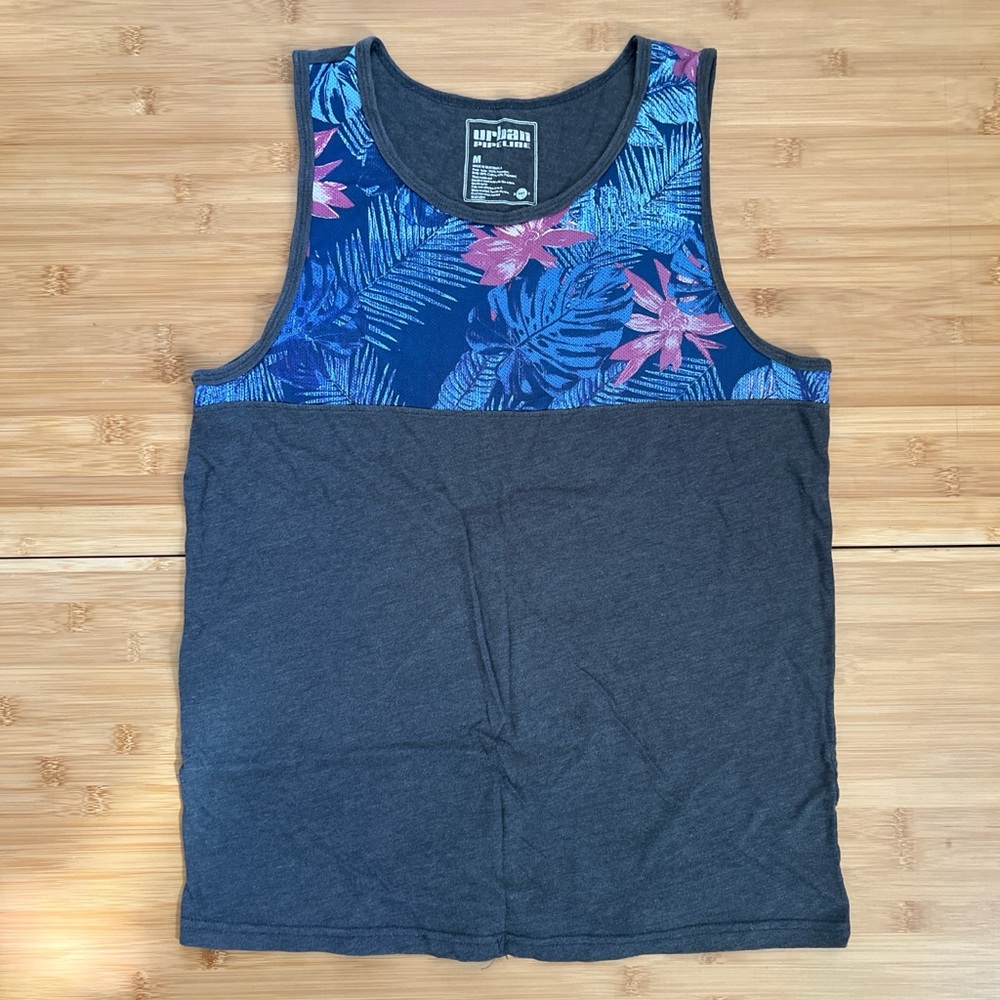 urban pipeline Navy Tank Top with Pink & Blue Tropical Yoke